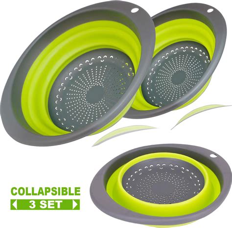 2019 New Version 3 Packs Green Oval Collapsible Colander