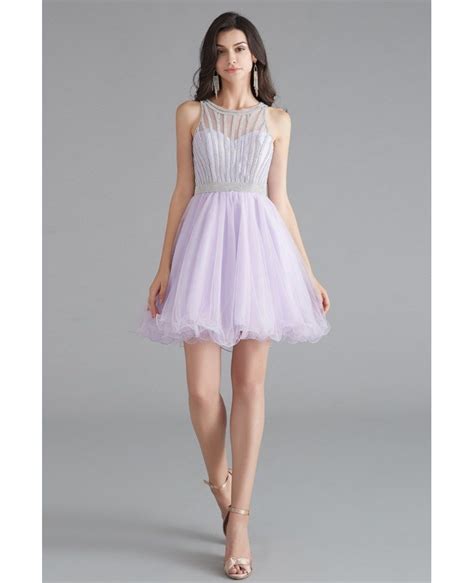 Lilac Cute Short Tulle Little Party Dress With Beading Top Ezg010