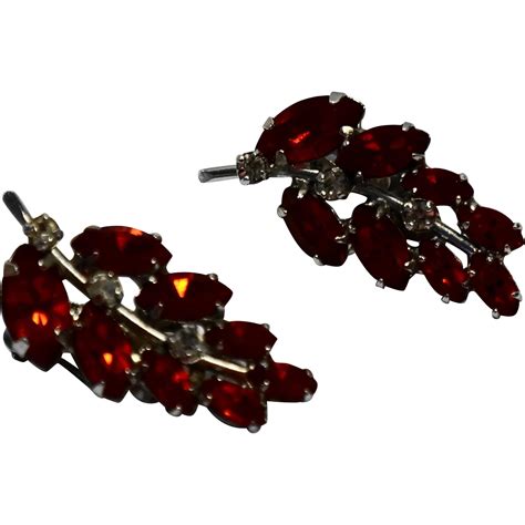 B David Red Rhinestone Leaf Clip Earrings | Red rhinestone, Clip on earrings, Rhinestone