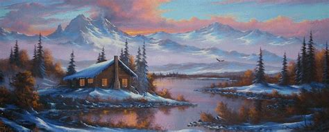 Original Painting Untitled Winter Mountain Cabin 1997 By