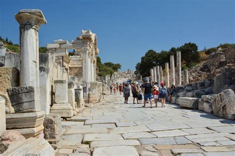 Ephesus Turkey August 16 2017 Curetes Street In Ephesus Ancient