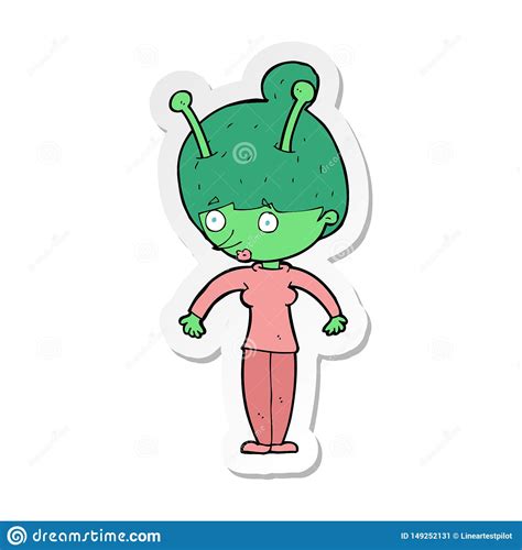 Sticker Of A Cartoon Alien Woman Stock Vector Illustration Of Drawn