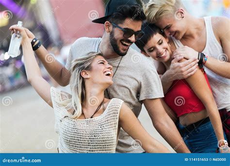 Happy Friends Having Fun At Music Festival Stock Image Image Of Celebrate Carefree 114151653