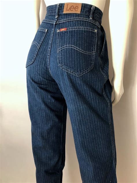 Vintage Womens 80s Lee Riders Pinstriped Jeans High Waisted Dark