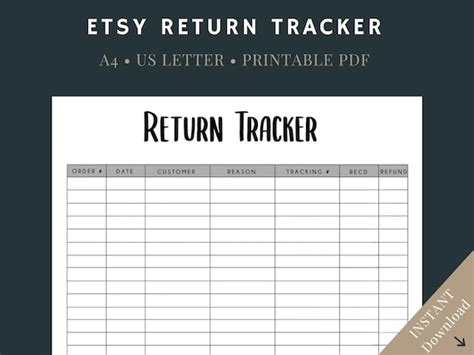 Return Tracker Printable Template Etsy Seller Supplies Small Etsy