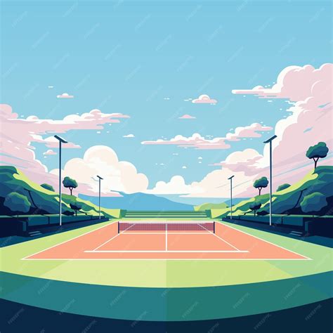 Premium Vector Sunny Outdoor Tennis Court Flat Vector Illustration