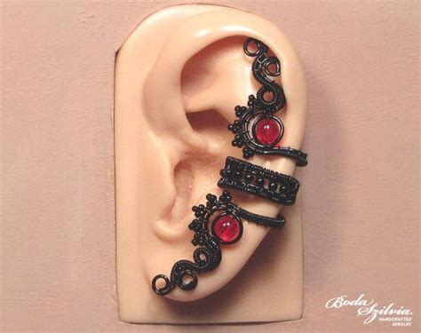 Red And Black Gothic Ear Cuff Wire Wrapped Ear Cuff By Bodaszilvia On Etsy Hippie Jewelry Ear