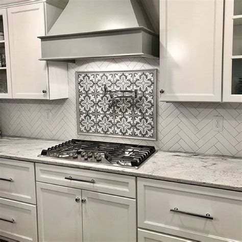 Design Inspiration Encaustic Tile Backsplash Gem Cabinets Kitchen