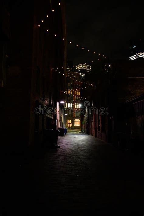 Dark Urban Alley At Night Stock Photo Image Of String