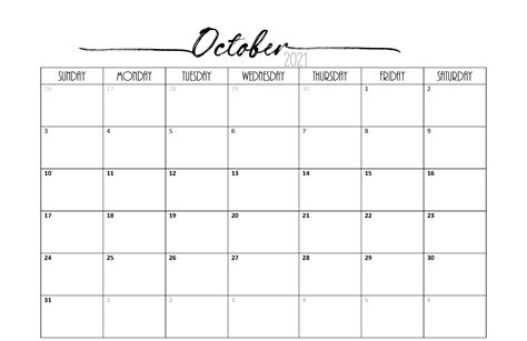 Free Fillable Calendar For October 2021 Printable Editable Template