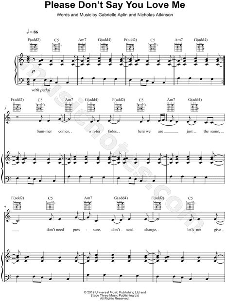 Gabrielle Aplin Please Dont Say You Love Me Sheet Music In C Major Transposable Download