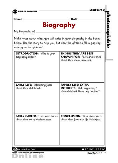 Biography Planning Frame Writing A Biography Biography Template