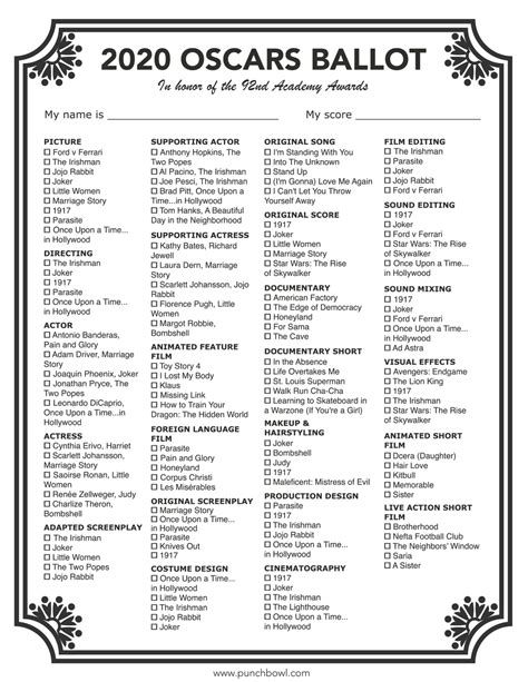 Academy Awards 2024 Printable List Printable Calendars At A Glance