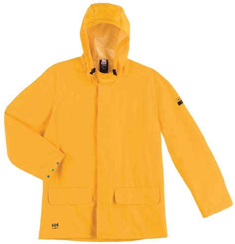 Helly Hansen Yellow Rain Jacket M Polyester Pvc Mens Hood Style