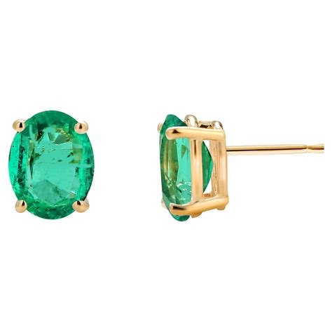 Yellow Gold Emerald Cut Colombia Emerald Stud Earrings At 1stDibs