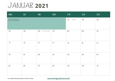 Januar (freitag) neujahr , neujahrstag (bundesweit). Kalender Mit Ferien Baden Württemberg 2021 - Kalender 2021 ...