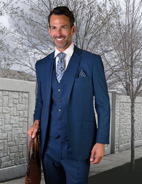 Statement Stzv 100 Teal Solid 3 Pc Suit Modern Fit Studio Menwear