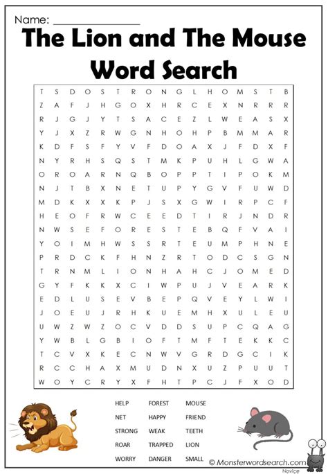 Nice The Lion And The Mouse Word Search Free Printable Word Searches