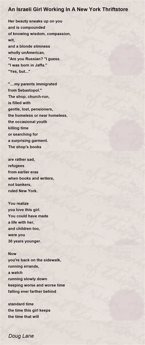 An Israeli Girl Working In A New York Thriftstore Poem By Doug Lane