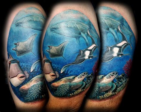 Underwater Seascape With Sea Life Half Sleeve By Haylo Tattoos