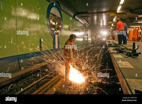Track Builders In Metro Tunnel Stock Photo Alamy