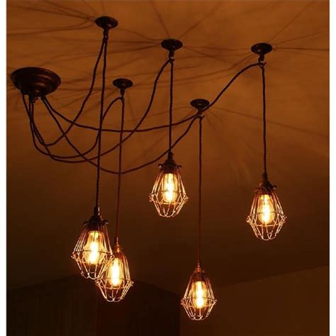 Pendant Cluster Ceiling Light With 5 Industrial Style Cage Lights