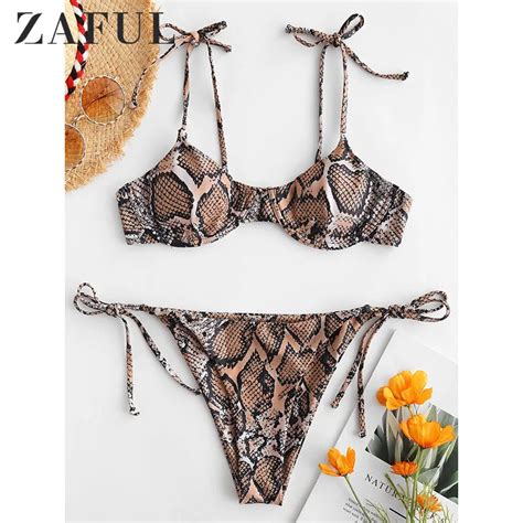 Buy Zaful Snake Print Underwire Balconette Reversible