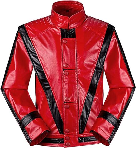 For Michael Mj Costume Thriller Red Pu Leather Jacket Add Glove Red