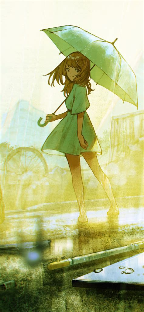 1242x2688 Anime Girl With Umbrella In Rain Iphone Xs Max Hd 4k
