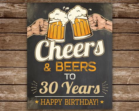 Cheers And Beers To 30 Years Printable Sign 30th Birthday Etsy