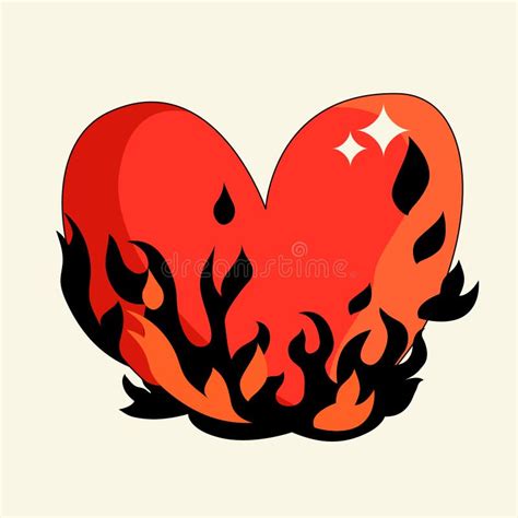 Red Heart With Flames Vector Flat Illustration Bright Shining Blazing