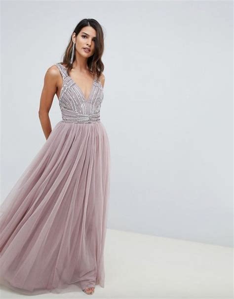 Asos Design Maxi Dress In Tulle With Embellished Bodice Blush Pink