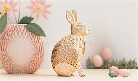 Boho Easter Bunny And Spring Flowers Bunnies Generative Ai Stock