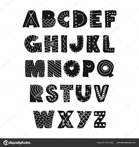 Alphabet Scandinavian Vector Style Hand Drawn Graphic Doodle Abc Fonts