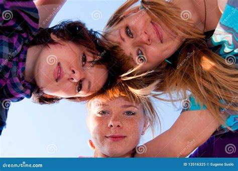Three Girls Are Embracing Stock Image Image Of Blond 13516325