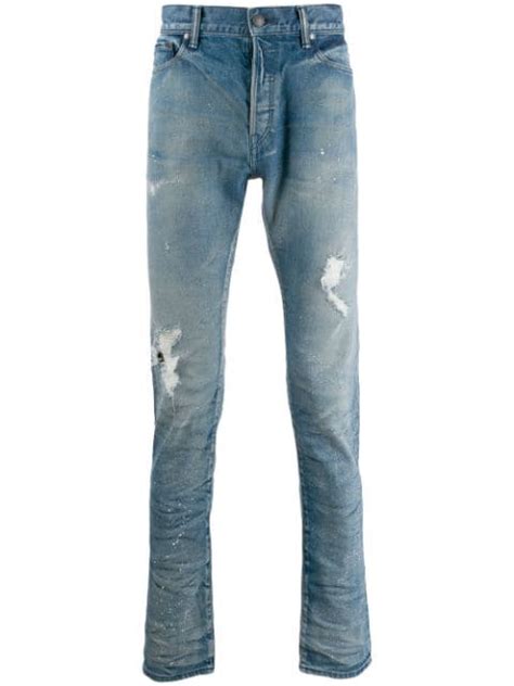 John Elliott Schmale Distressed Jeans In Blue Modesens