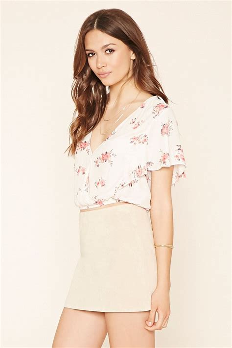 forever 21 contemporary a semi sheer woven crop top featuring an allover floral print with a