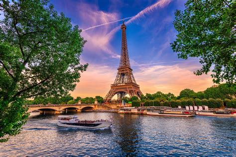 Paris Eiffel Tower And River Seine At Sunset In Paris France Eiffel