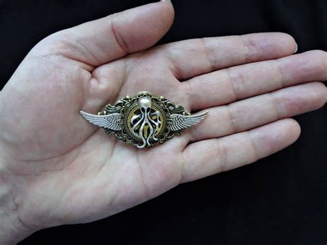 Steampunk Gothic Fantasy Winged Kraken Pin Badge And Brooch Etsy