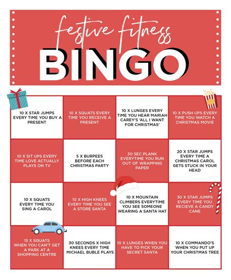 Festive Fitness Bingo Card Workout Bingo Movie Workouts Printable