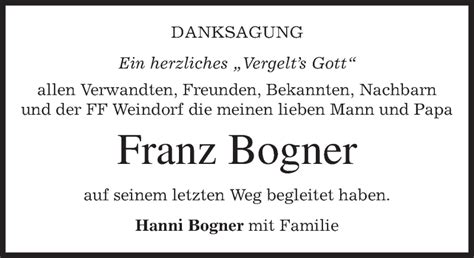 Traueranzeigen Von Franz Bogner Trauer Merkur De