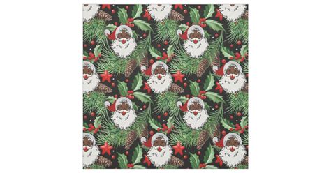 Xmas Holly Black Santa Claus Fabric Zazzle