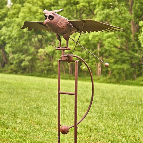 Giant Flapping Wings Owl Garden Stake Kinetic Metal Sculpture The
