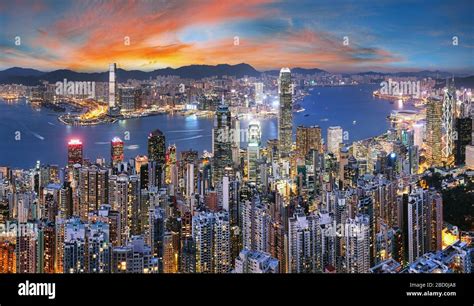 Hong Kong Skyline From Victoria Peak At Night China Stock Photo Alamy