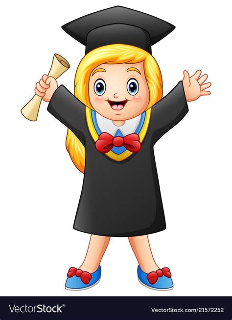 Cartoon Graduate Girl With Diploma Vector Image On Vectorstock