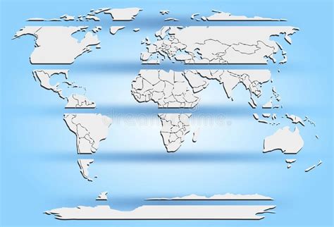 Sliced World Map White Continents On Blue Stock Illustration