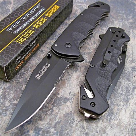 Tac Force Spring Assisted Open Black Tactical Folding Rescue Pocket