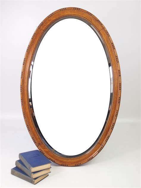 Large Edwardian Oak Framed Oval Mirror