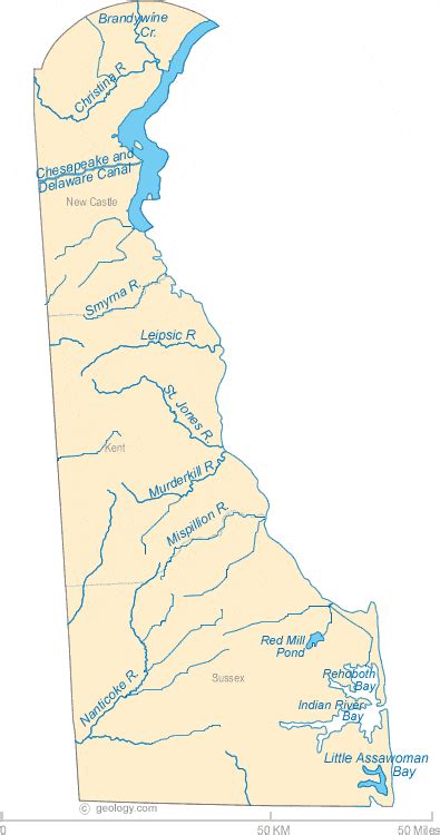 Map Of Delaware Lakes Streams And Rivers