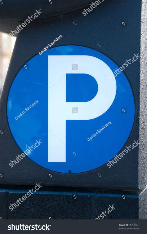 Parking Sign With P On Blue On Parking Meter Stock Photo